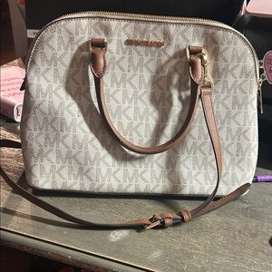Michael Kors Cindy large dome satchel in the signature logo vanilla print canvas